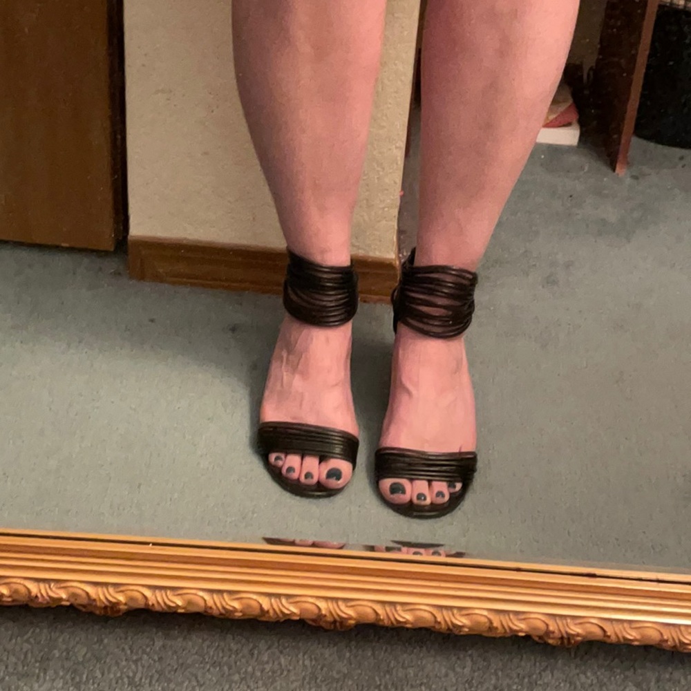 City Classified Black Strappy Wedge Sandals